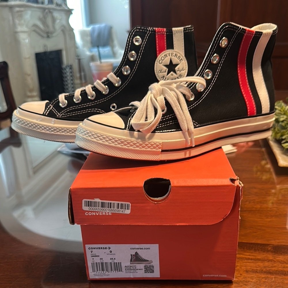 Converse Black High-Tops with Red and White Accents!  Brand new!